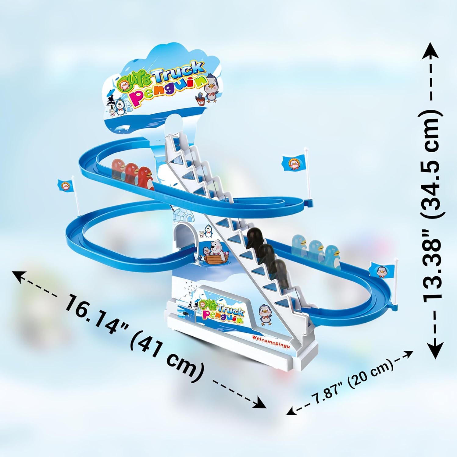 ARSUK Penguin Race Game Toy Playful Musical Roller Coaster Track Playset with Music & LED Flashing Lights On/Off Button for Toddlers and Kids Gift - Image 4